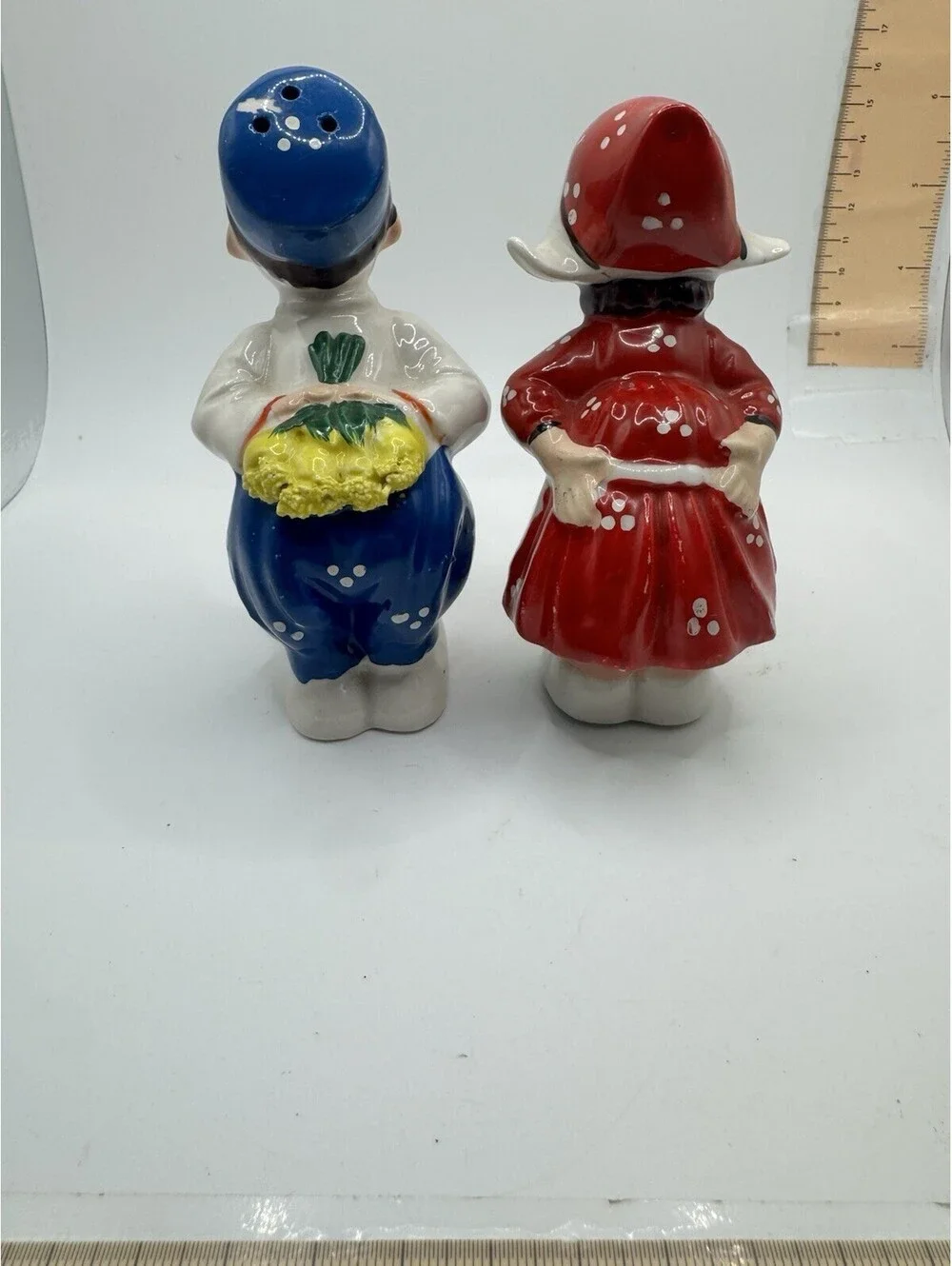 Vintage Salt and Pepper Shakers ~ Kissing Dutch Boy and Girl Japan - Red & Blue